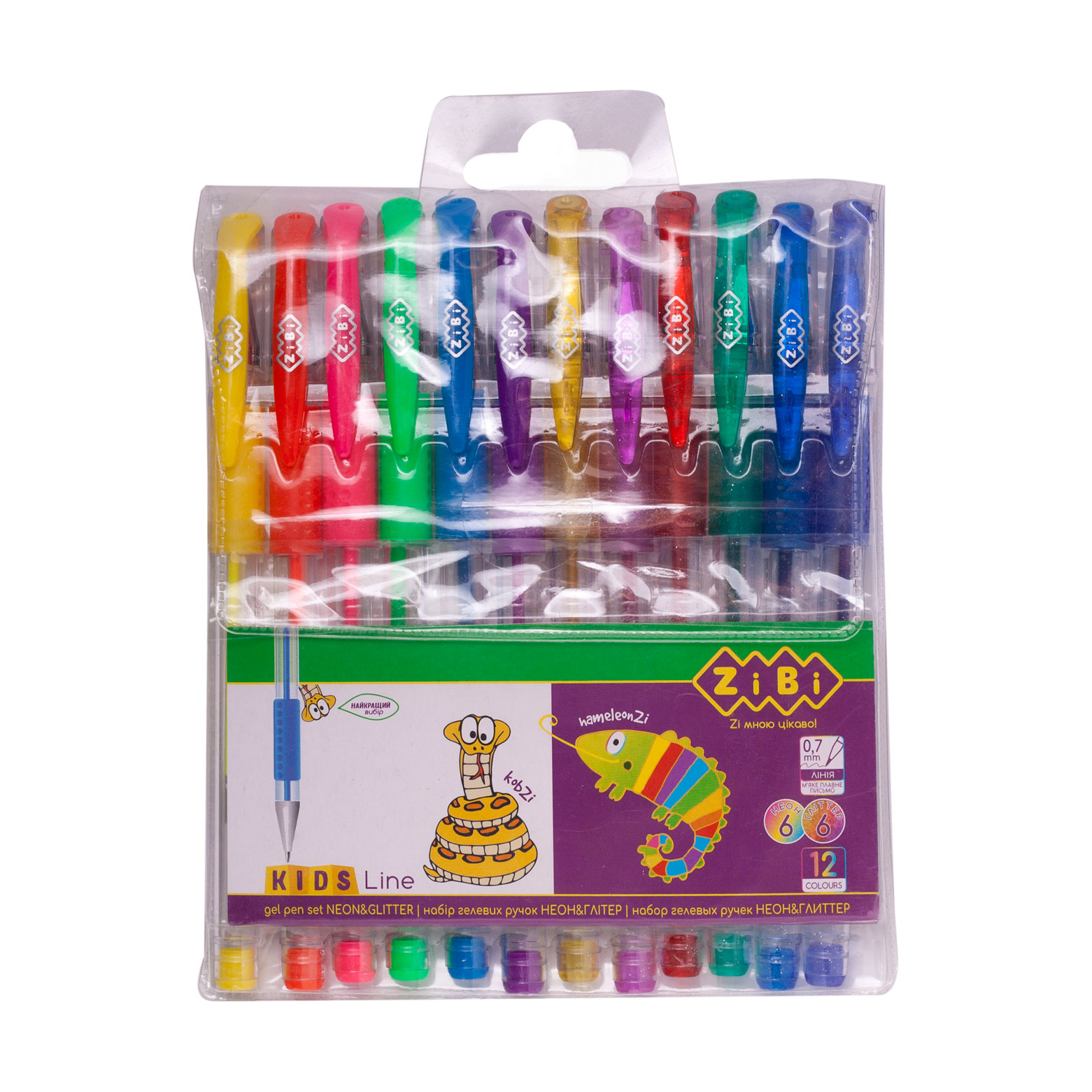 Набір гелевих ручок ZiBi Kids Line Neon &amp; Glitter, 12 кольорів (ZB.2204-99)